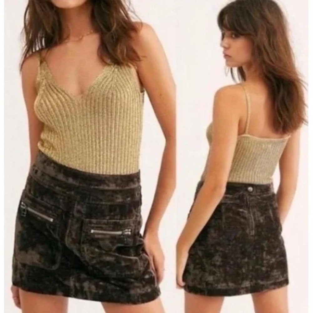 Free People Dust To Dust Velvet Mini Skirt Brown Crushed Corduroy Pockets 12